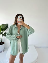 Mint Yeşili Oversize Krinkıl GömlekGausGÖMLEKGU001452