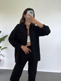 Nina Siyah Keten Gömlekli İkili Takım GausELBİSEGU001258
