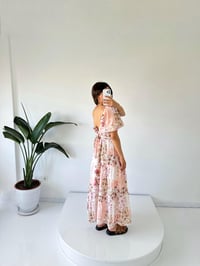 Olivera Pembe Çiçekli Balon Kol ElbiseGausELBİSEGU001602