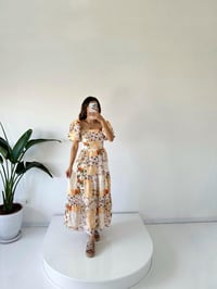 Olivera Sarı Çiçekli Balon Kol Elbise GausELBİSEGU001601