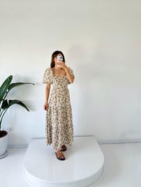 Olivera Taş Çiçekli Balon Kol ElbiseGausELBİSEGU001599