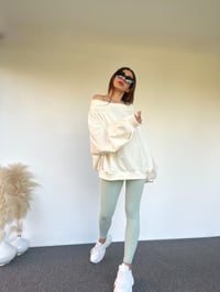 Omuz Dekolteli Yarasa Kol Oversize Ekru SweatGausSWEATSHIRTGU00495