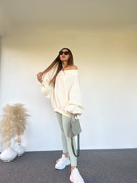 Omuz Dekolteli Yarasa Kol Oversize Ekru SweatGausSWEATSHIRTGU00495