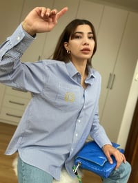 Orijinal Marka Çizgili Oversize Gömlek GausGÖMLEKGU00087