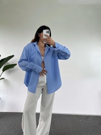 Orj Açık Mavi Oversize Çizgili GömlekGausGÖMLEKGU001044