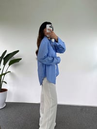 Orj Açık Mavi Oversize Çizgili GömlekGausGÖMLEKGU001044