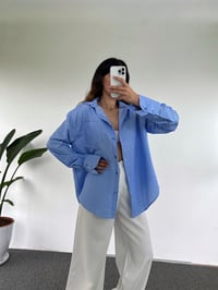 Orj Açık Mavi Oversize Çizgili GömlekGausGÖMLEKGU001044