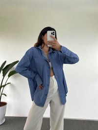 Orj Mavi Oversize Çizgili Gömlek GausGÖMLEKGU001042