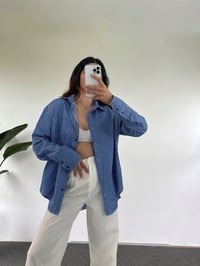 Orj Mavi Oversize Çizgili Gömlek GausGÖMLEKGU001042