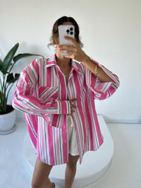 Pembe Çizgili Oversize Gömlek GausGÖMLEKGU001674