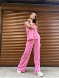 Pembe Ham Keten Alt Üst TakımGausTAKIMGU00393