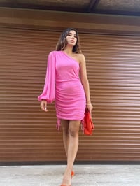 Pembe Tek Kol Drapeli ElbiseGausELBİSEGU00441