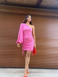 Pembe Tek Kol Drapeli ElbiseGausELBİSEGU00441