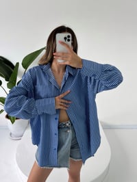Premium Mavi Çizgili Oversize Gömlek GausGÖMLEKGU001369