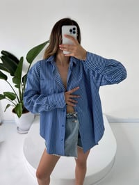Premium Mavi Çizgili Oversize Gömlek GausGÖMLEKGU001369