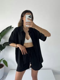 Regina Siyah Keten Gömlek Şortlu İkili Takım GausTAKIMGU001326