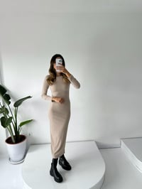 RY Bej Fitilli Triko Elbise GausELBİSEGU002069
