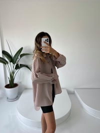 RYN Premium Kahve Çizgili Oversize GömlekGausGÖMLEKGU001445