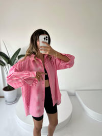 RYN Premium Pembe Çizgili Oversize GömlekGausGÖMLEKGU001443
