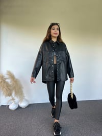 Siyah Deri Oversize Ceket Gömlek GausGÖMLEKGU00535