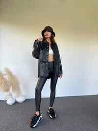 Siyah Deri Oversize Ceket Gömlek GausGÖMLEKGU00535