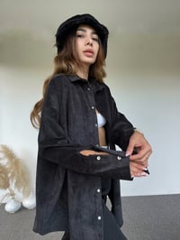 Siyah Oversize Kadife Gömlek GausGÖMLEKGU00542