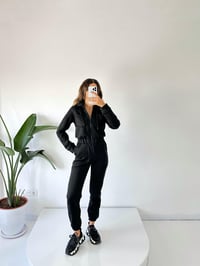 Siyah Şardonlu Üç İplik Kapüşonlu Tulum GausTULUMGU001780