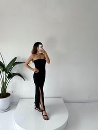 Siyah Straplez Ottoman Kumaş Yırtmaçlı ElbiseGausELBİSEGU001687