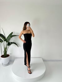 Siyah Straplez Ottoman Kumaş Yırtmaçlı ElbiseGausELBİSEGU001687