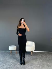 Siyah Tek Omuz Boyun Detaylı Midi ElbiseGausELBİSEGU002365