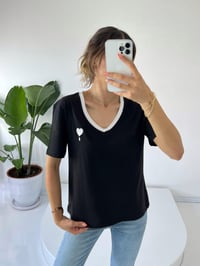 Siyah  V yaka Kalpli TshirtGausTSHIRTGU001464