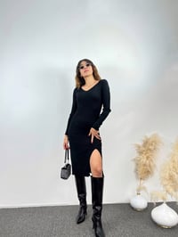 Siyah Yırtmaçlı Triko Elbise GausELBİSEGU00683