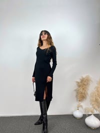 Siyah Yırtmaçlı Triko Elbise GausELBİSEGU00683