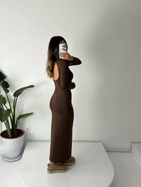 Solen Kahverengi Sırt Dekolteli Maxi ElbiseGausELBİSEGU002134