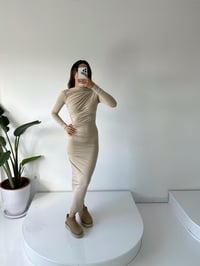 Tokyo Bej Drapeli Maxi ElbiseGausELBİSEGU002086