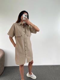 Vicky Bej Keten Gömlek Elbise GausELBİSEGU00954