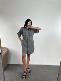 Vicky Gri Keten Gömlek ElbiseGausELBİSEGU00953
