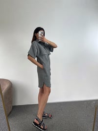 Vicky Gri Keten Gömlek ElbiseGausELBİSEGU00953