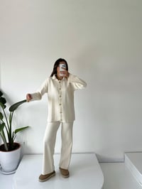 Visual Krem Gold Düğmeli Triko Takım GausTAKIMGU002170