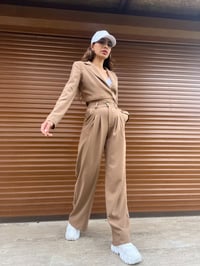 Vizon Keten Crop Blazer Pantolon İkili TakımGausTAKIMGU00466