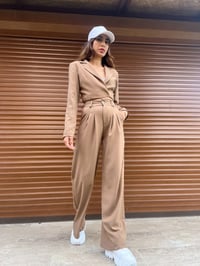 Vizon Keten Crop Blazer Pantolon İkili TakımGausTAKIMGU00466