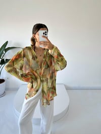 Yeşil Desenli Oversize Tül Gömlek GausGÖMLEKGU001570