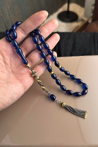  Mavi Bitki Pigmentli Damla Kehribar Basic Model Gümüş Burma Tasarım Tesbih(Amber), (مسبحة قطرة كهريبار)