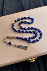  Mavi Bitki Pigmentli Damla Kehribar Basic Model Gümüş Burma Tasarım Tesbih(Amber), (مسبحة قطرة كهريبار)