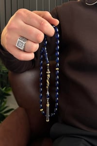  Mavi Bitki Pigmentli Damla Kehribar Basic Model Gümüş Burma Tasarım Tesbih(Amber), (مسبحة قطرة كهريبار)