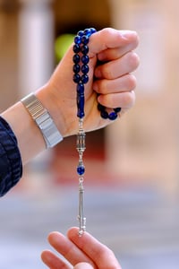  Mavi Litvanya Damla Kehribar Gümüş Tasarım (Amber), (مسبحة قطرة كهريبار)