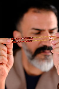 14 Ayar Altın Tasarımlı Rus Damla Kehribar Zaza Tesbih (Amber), (مسبحة قطرة كهريبار)
