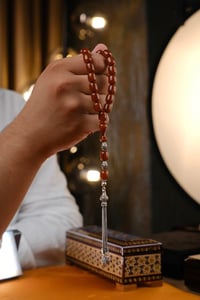 Ağır Gümüş Tasarım Muazzam Hamur Ateşi Sıkma Kehribar Tesbih