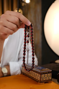 Ağır Gümüş Tasarım Muazzam Hamur Ateşi Sıkma Kehribar Tesbih
