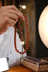 Ağır Gümüş Tasarım Muazzam Hamur Ateşi Sıkma Kehribar Tesbih